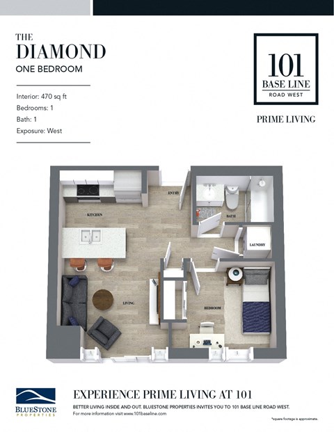 Floor plan for 1 bed, 1 bath, 471 sqft